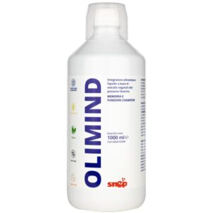 OLIMIND 1 LT SNEP - Integratore liquido per memoria e concentrazione. Immagine del flacone da 1 litro con il logo SNEP.